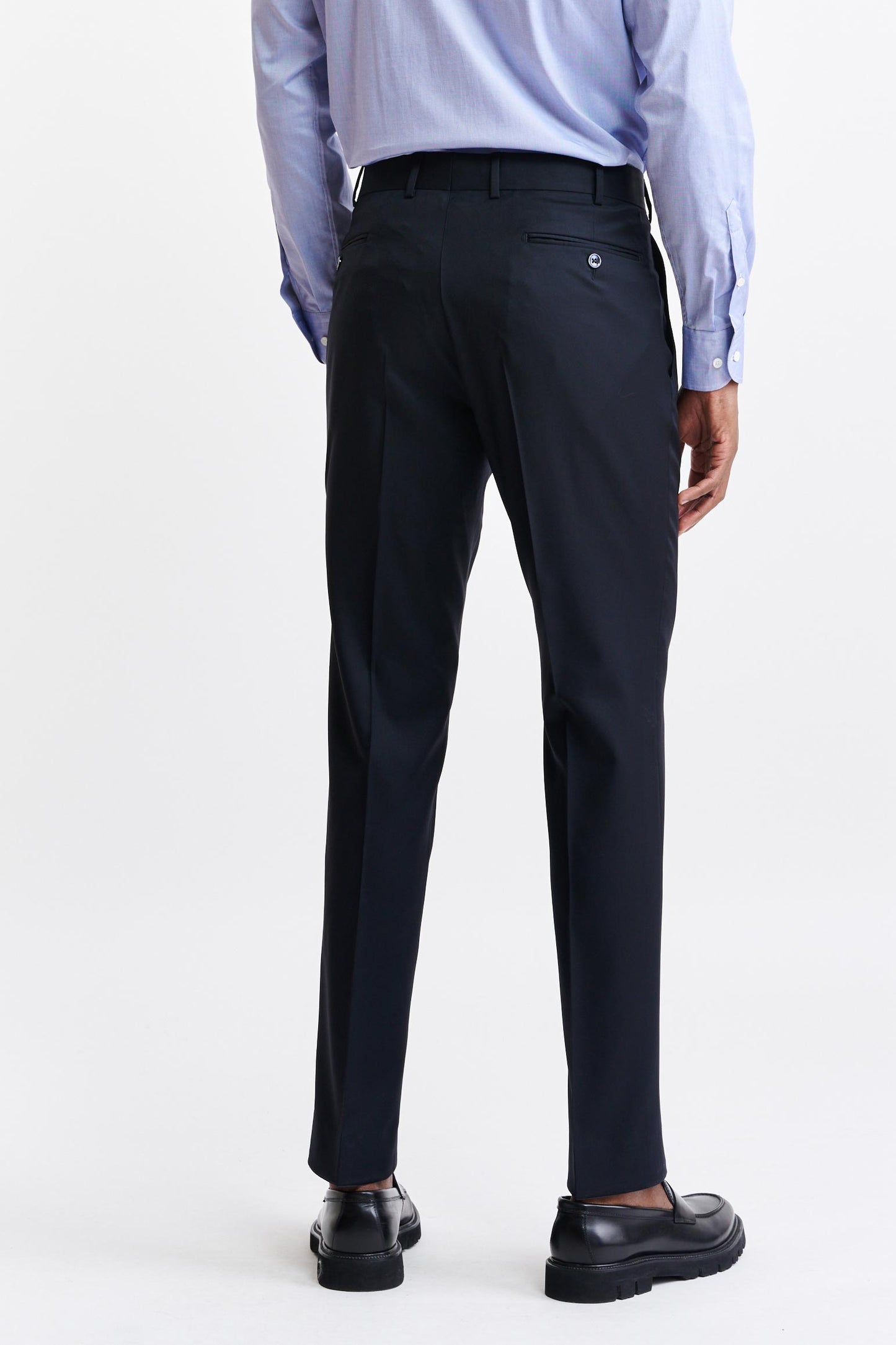 Donkerblauwe 100% Wollen Super 100's Farley-broek New Deluxe