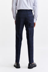 Dark Blue Wool & Cotton Farley Trousers Riviera Trend