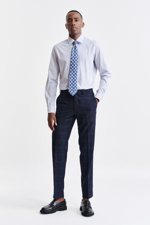 Dark Blue Wool & Cotton Farley Trousers Riviera Trend
