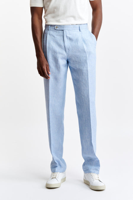 Light Blue 100% Linen Xander Trousers Pure Linen Image 1