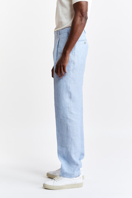 Light Blue 100% Linen Xander Trousers Pure Linen Image 3