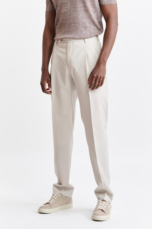 Beige Wool Super 150's Cleeve Trousers Sleek Image 1