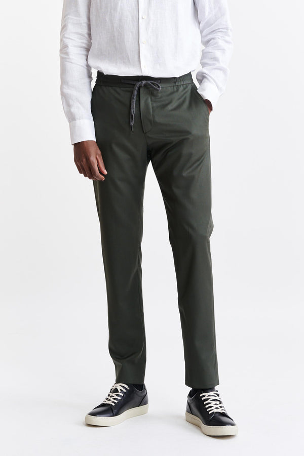 Donkergroene 100% Wollen Super 100's Broek Met Trekkoord New Deluxe