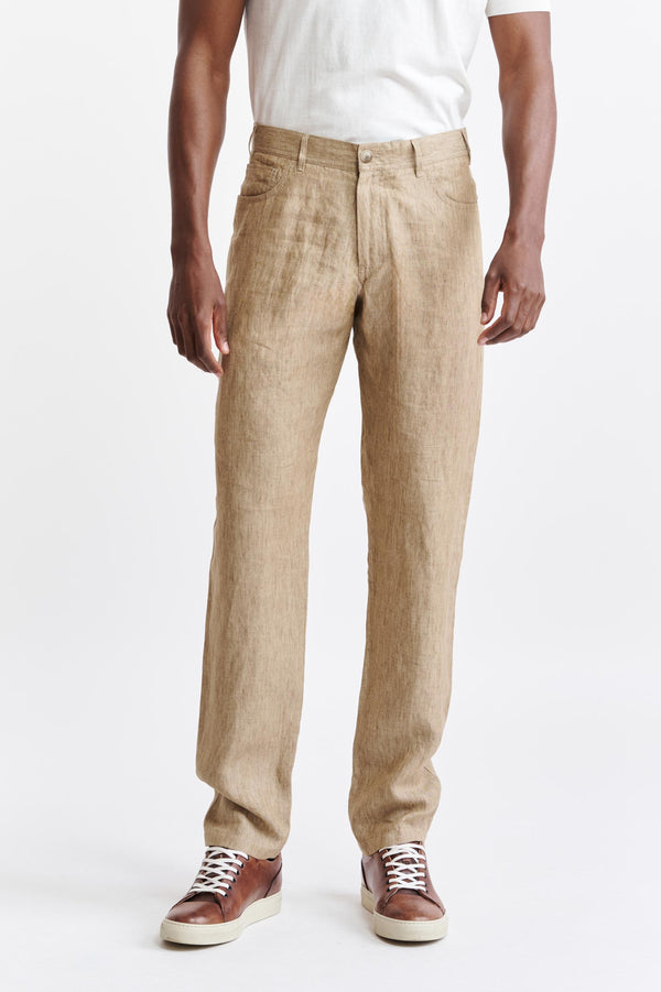 Lichtbruine 100% Linnen Broek Met Vijf Zakken Pure Linen