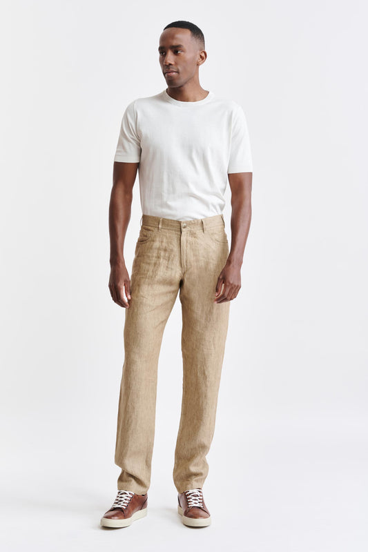 Light Brown 100% Linen Yalding Trousers Pure Linen Image 2