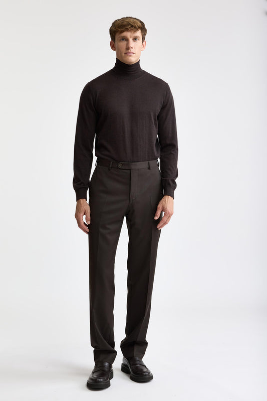 Pantalon Signature New Deluxe en laine 100 % Super 100's, marron foncé