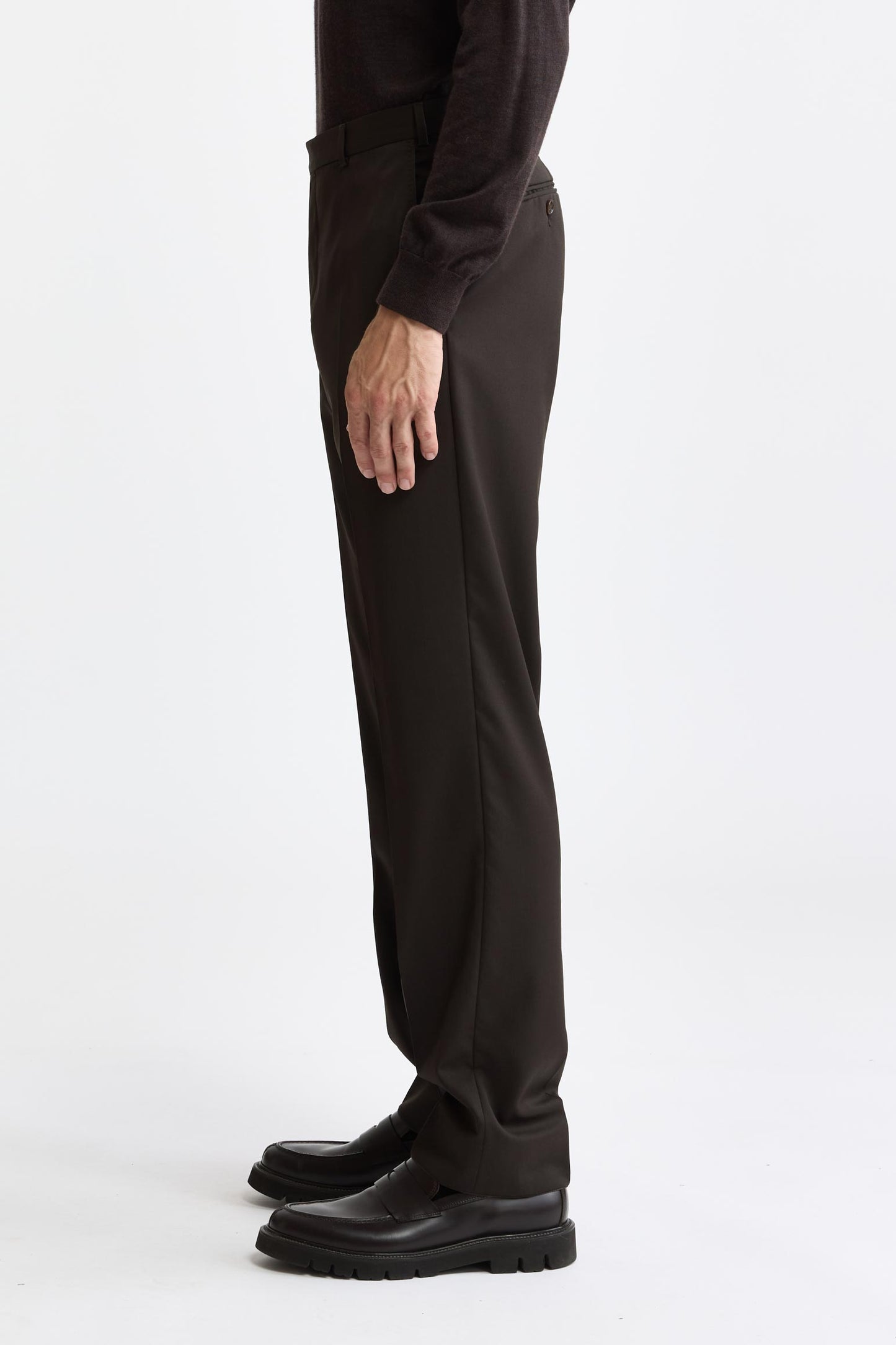 Donkerbruine 100% wollen Super 100's Signature-broek New Deluxe