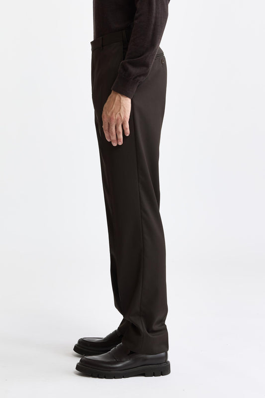 Pantalon Signature New Deluxe en laine 100 % Super 100's, marron foncé