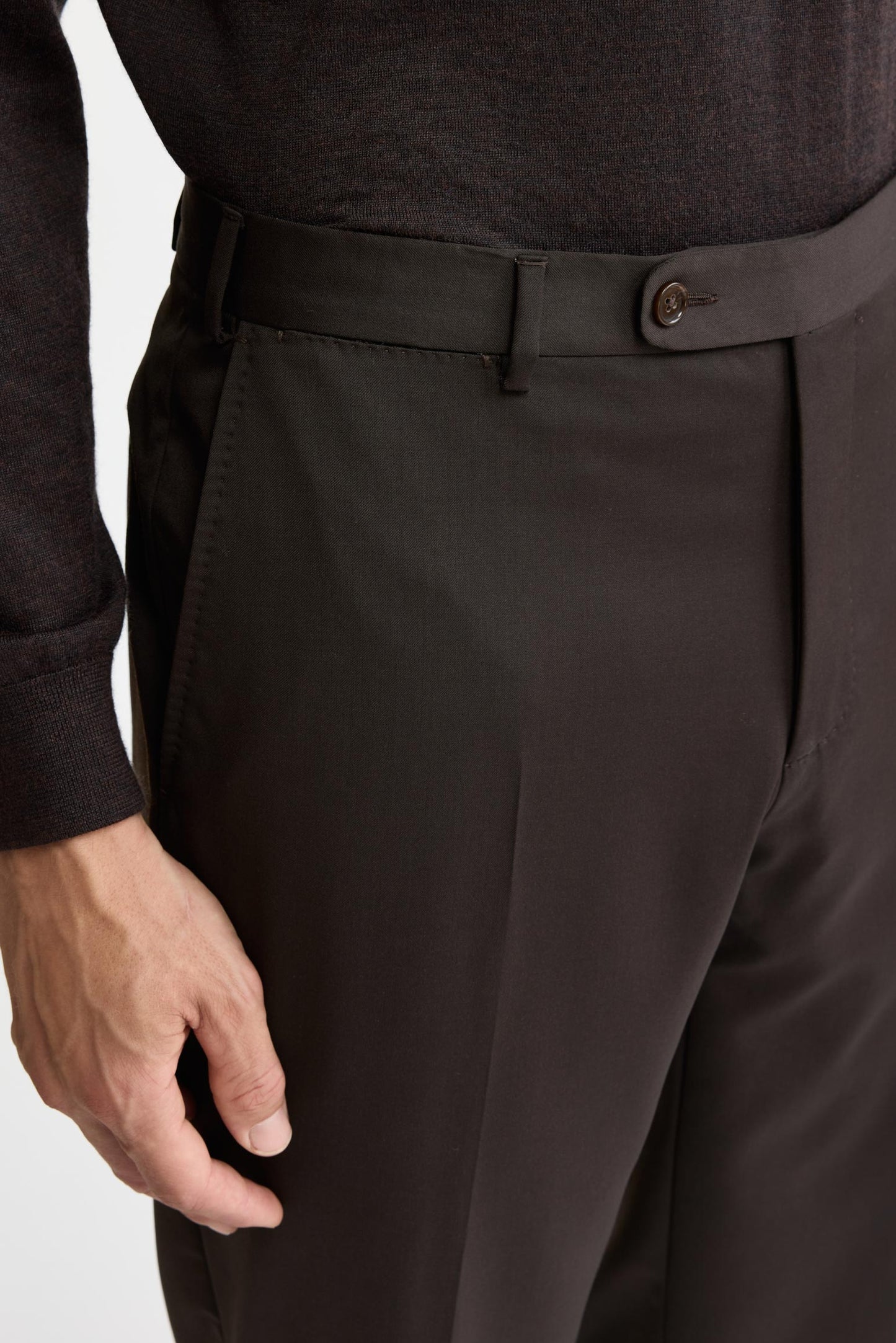 Donkerbruine 100% wollen Super 100's Signature-broek New Deluxe