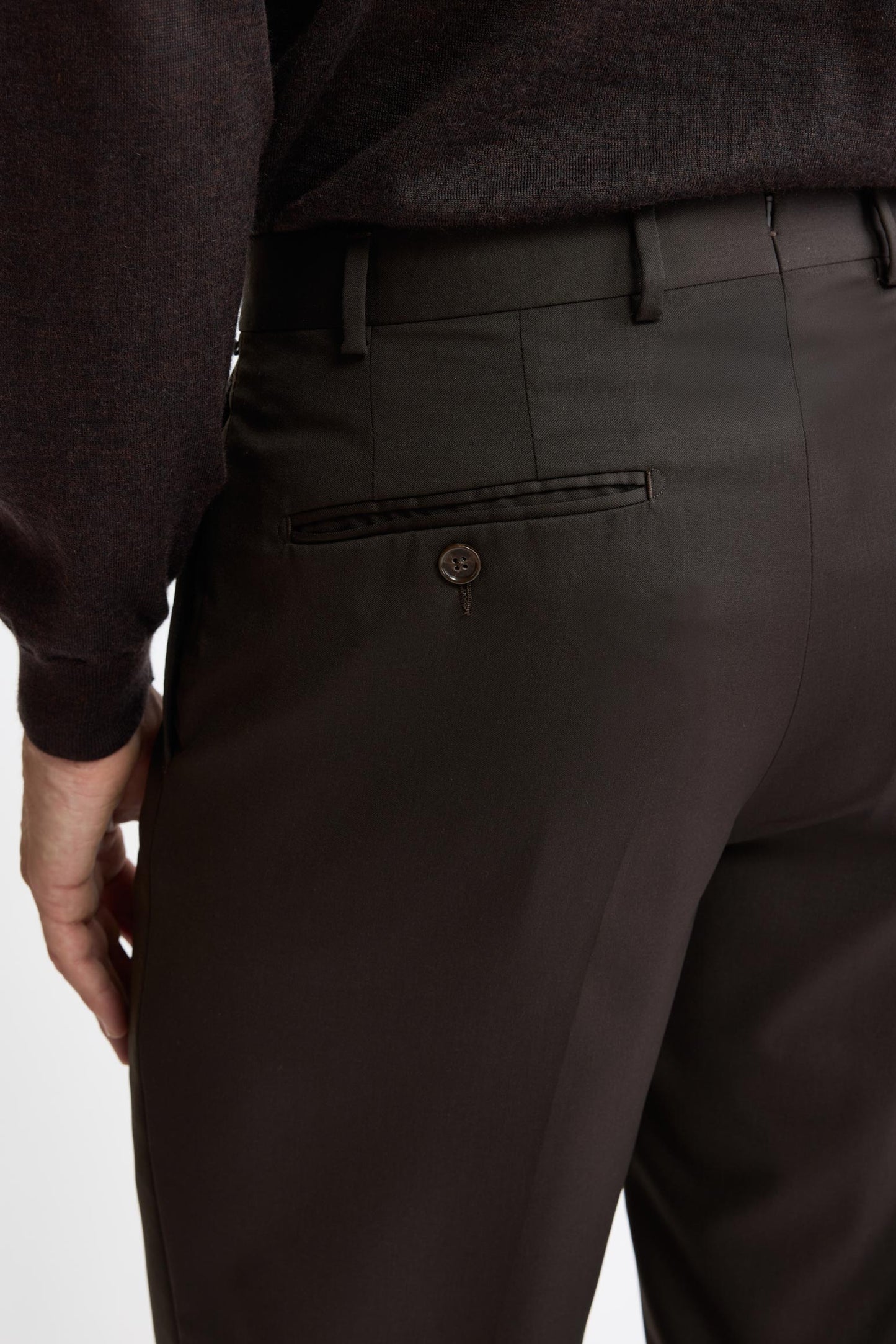 Donkerbruine 100% wollen Super 100's Signature-broek New Deluxe