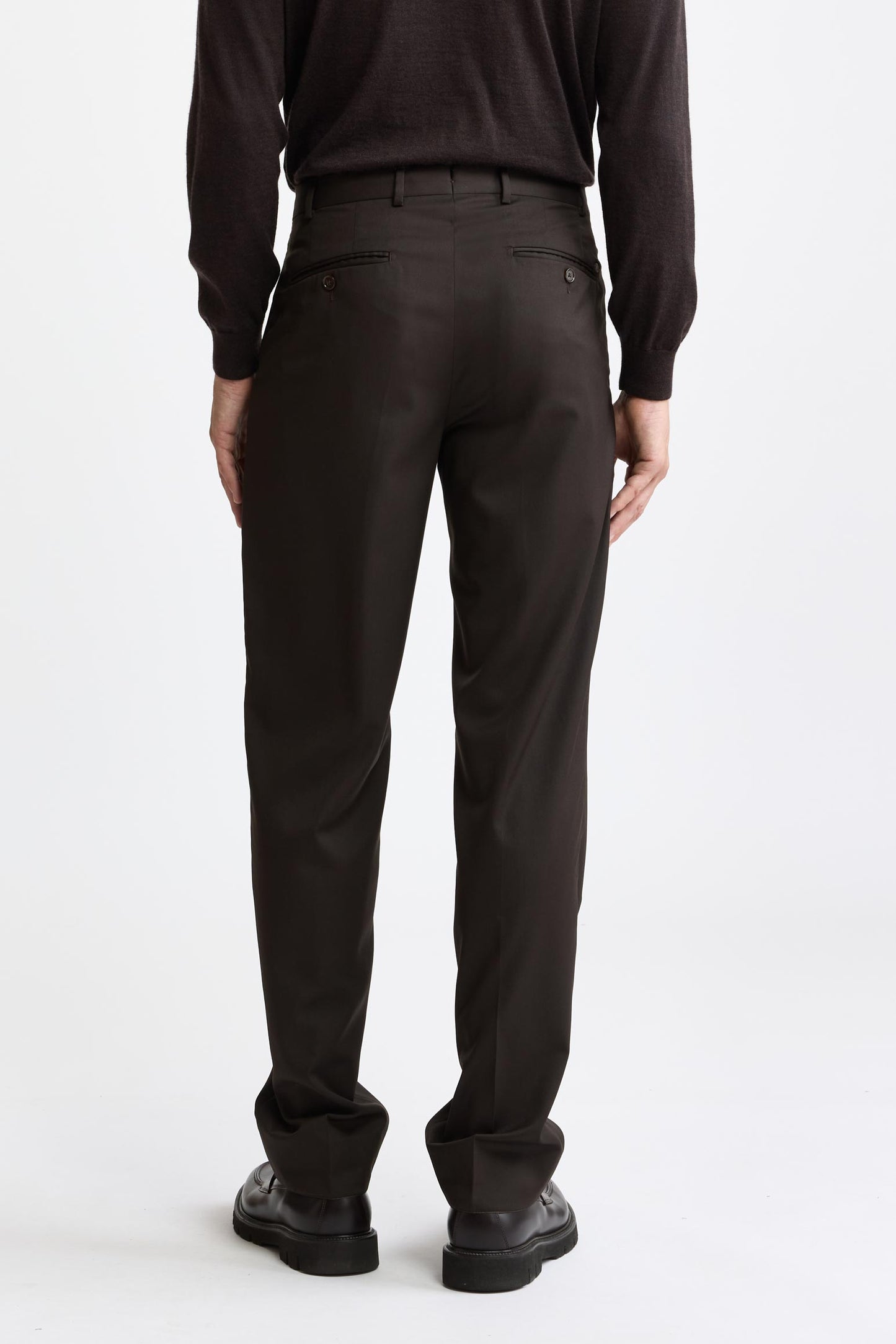Donkerbruine 100% wollen Super 100's Signature-broek New Deluxe