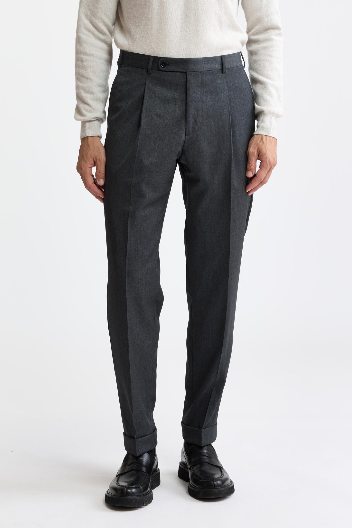 Medium Grey 100% Wool Super 100's Signature Trousers New Deluxe