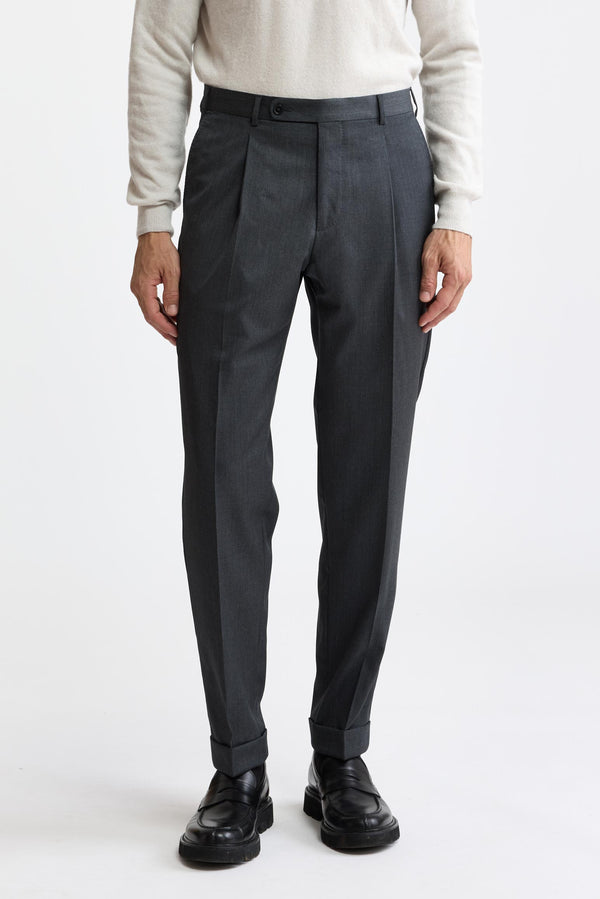 Medium Grey 100% Wool Super 100's Signature Trousers New Deluxe