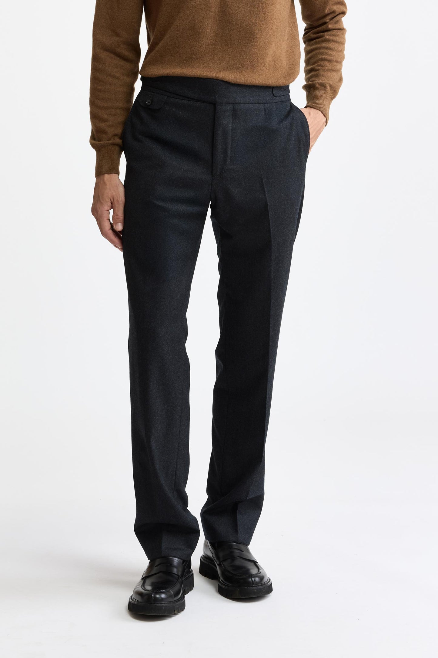 Dark Grey 100% Wool Super 100's Gurkha Trousers Flannel & Saxony