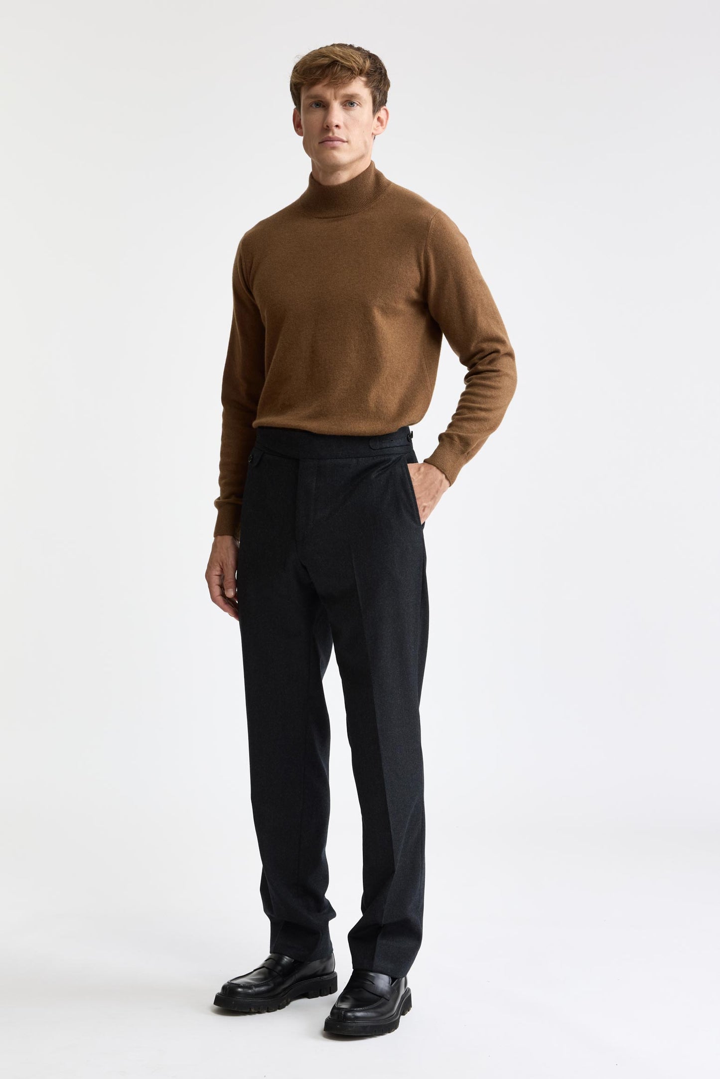 Dark Grey 100% Wool Super 100's Gurkha Trousers Flannel & Saxony