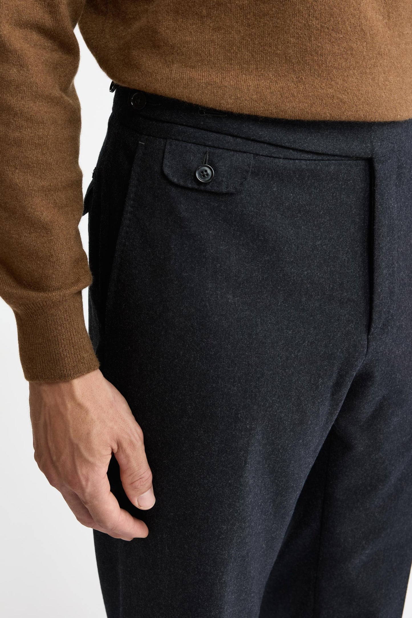 Dark Grey 100% Wool Super 100's Gurkha Trousers Flannel & Saxony