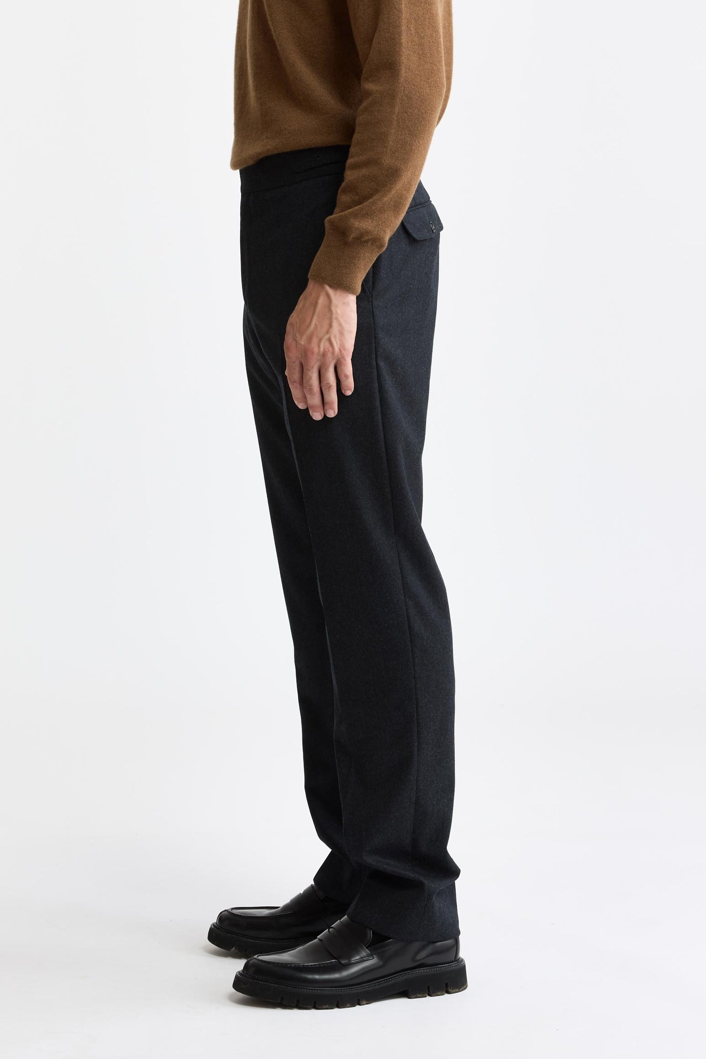 Dark Grey 100% Wool Super 100's Gurkha Trousers Flannel & Saxony
