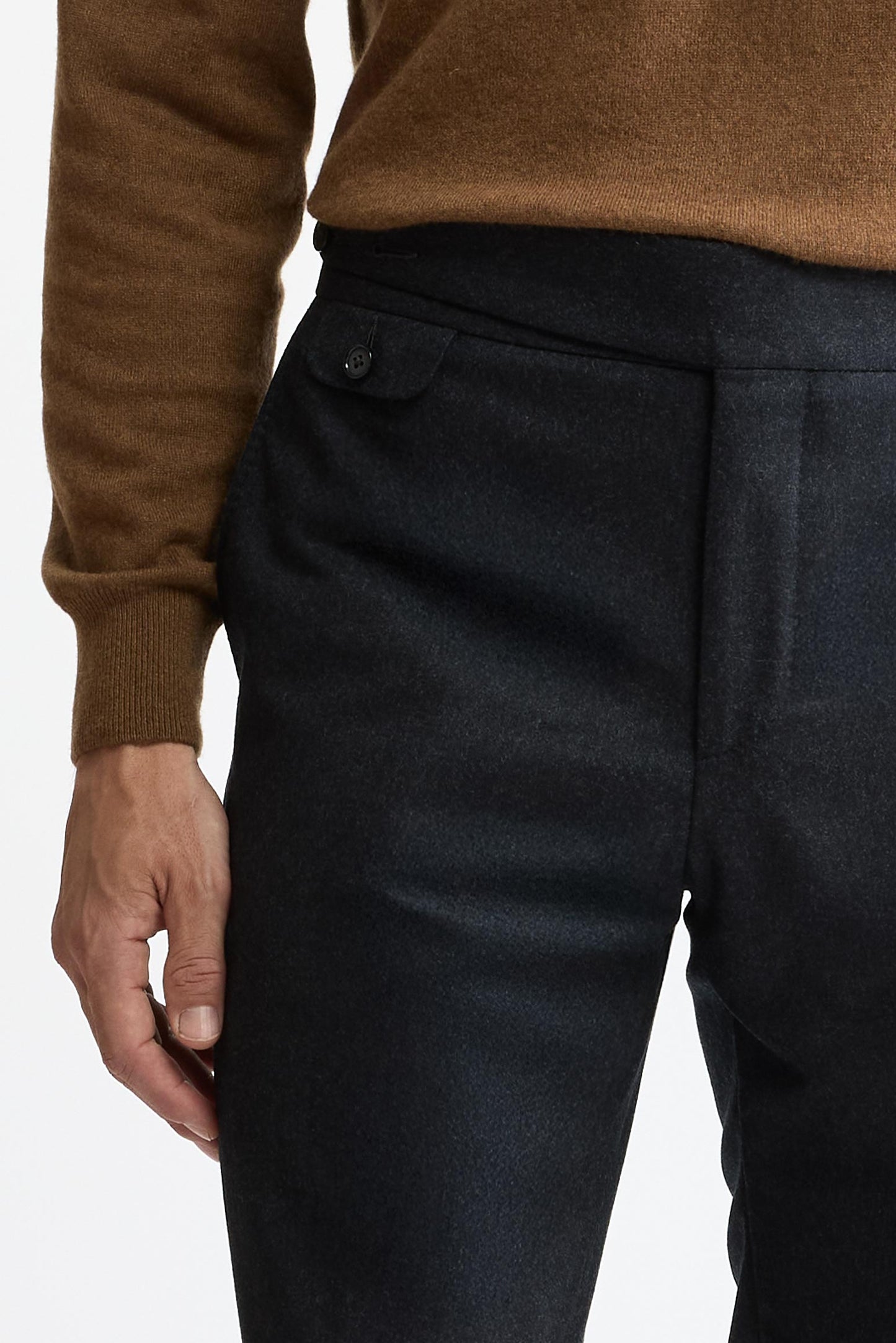 Dark Grey 100% Wool Super 100's Gurkha Trousers Flannel & Saxony