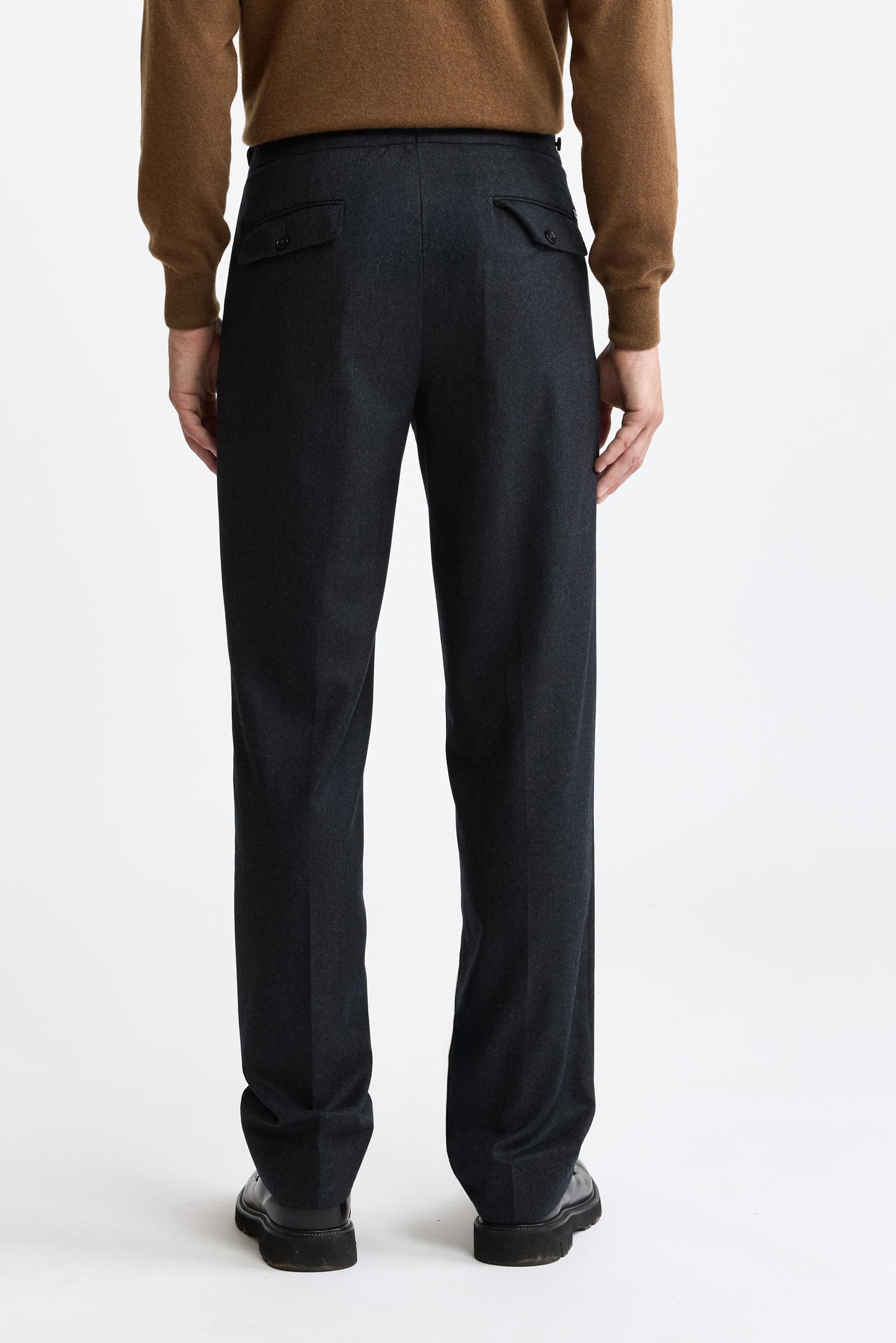 Dark Grey 100% Wool Super 100's Gurkha Trousers Flannel & Saxony