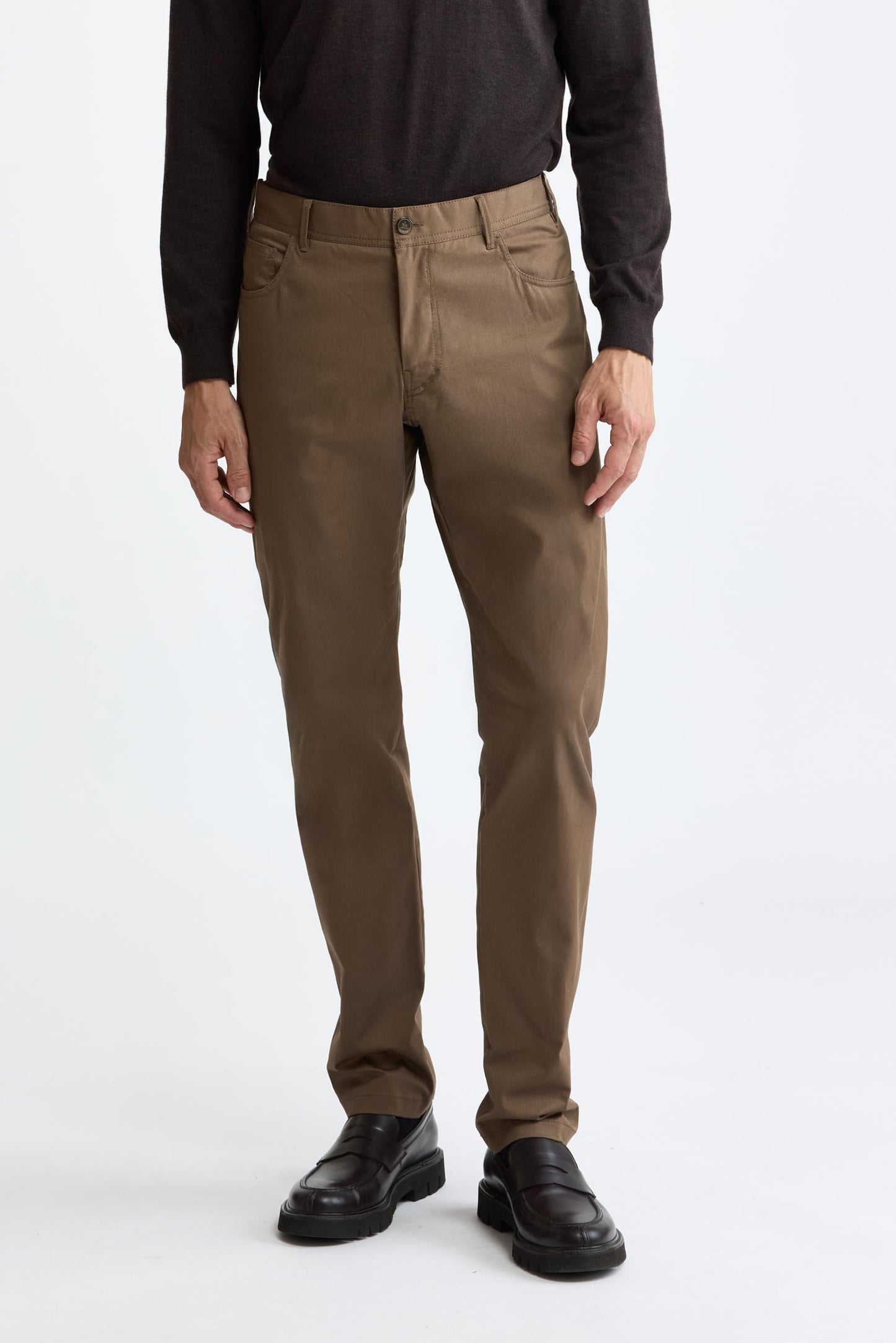 Medium Brown Cotton Five Pocket Trousers Cashmere Cotton