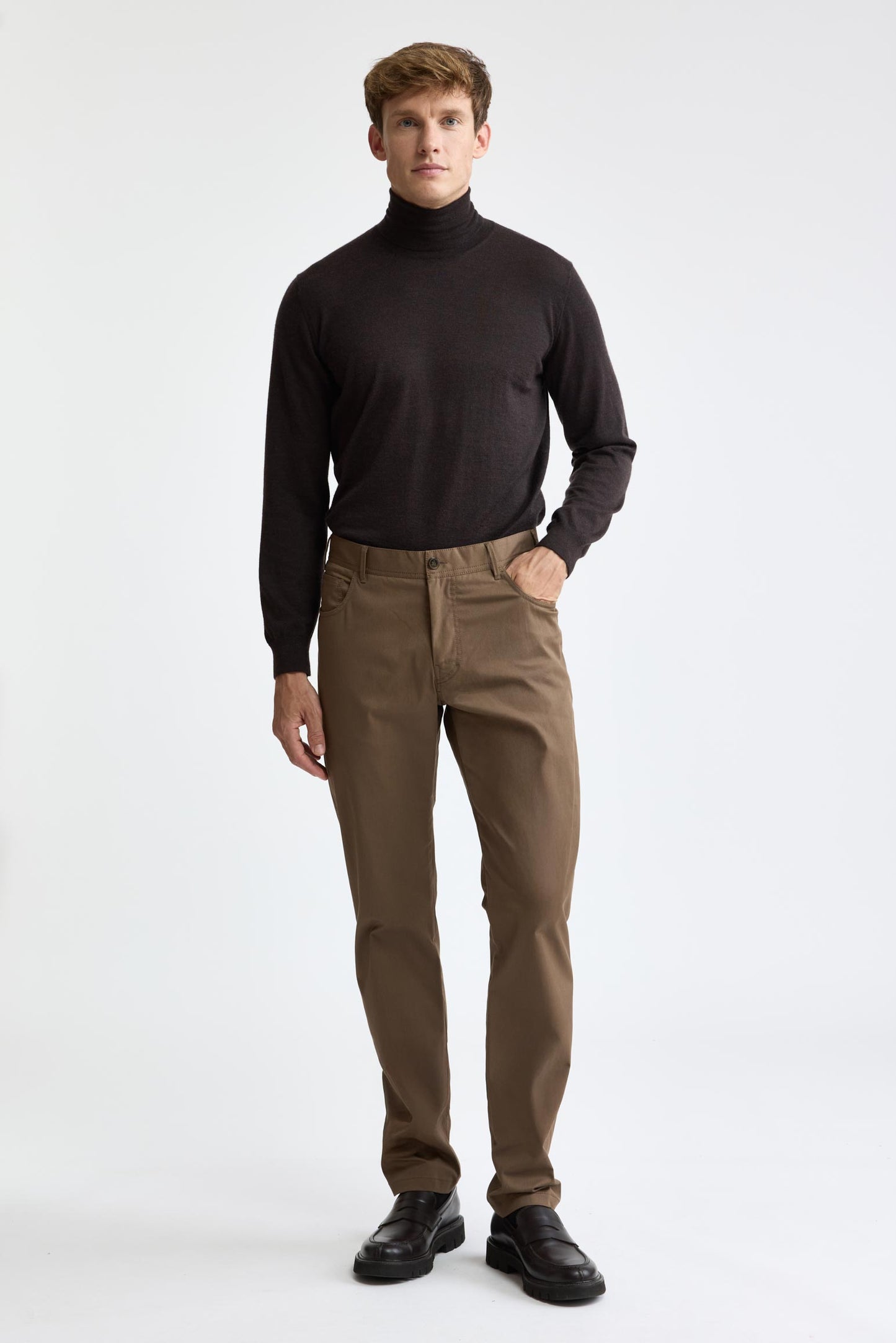 Medium Brown Cotton Five Pocket Trousers Cashmere Cotton