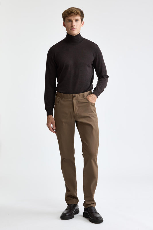 Pantalon à cinq poches en coton marron moyen, cachemire et coton