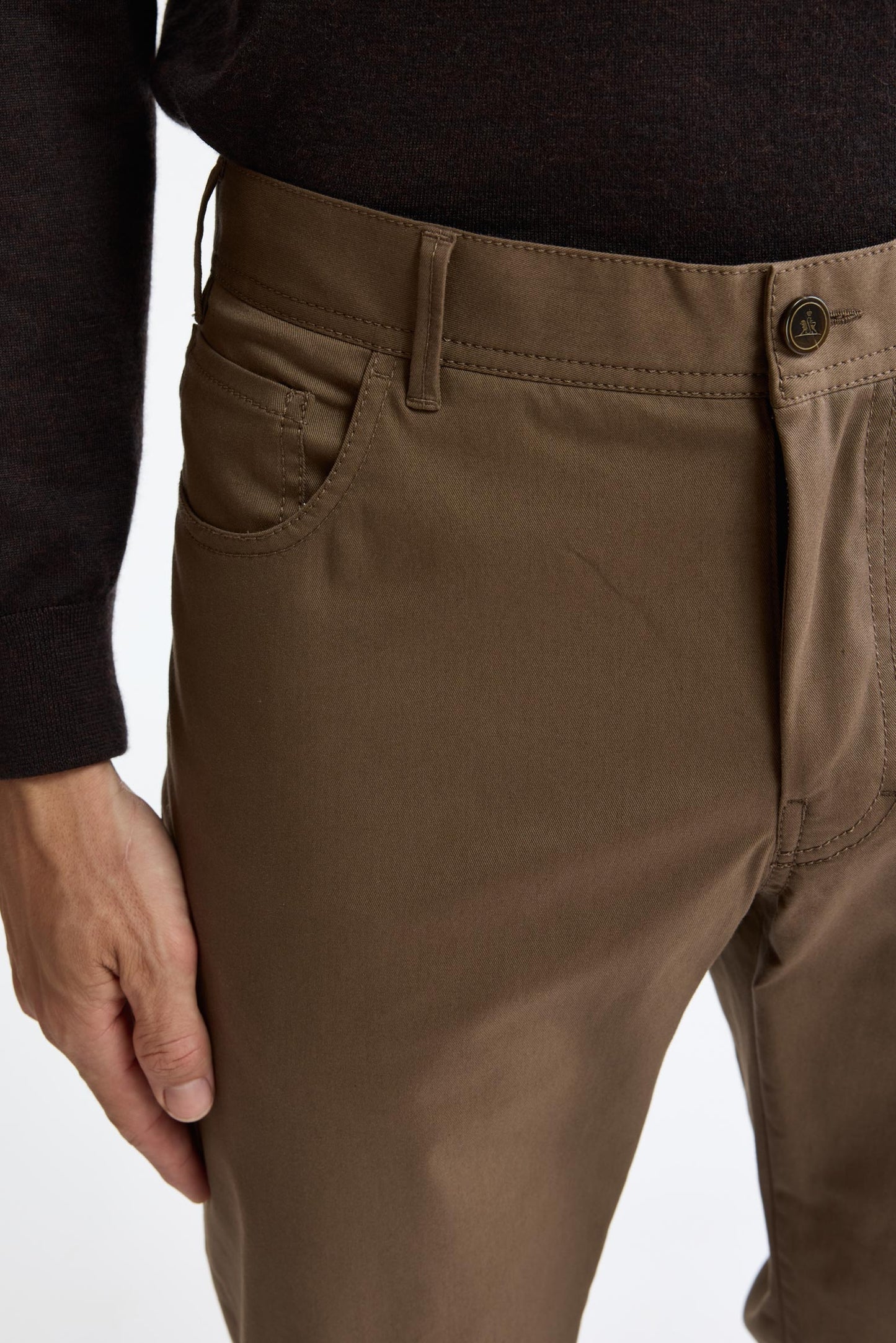 Medium Brown Cotton Five Pocket Trousers Cashmere Cotton