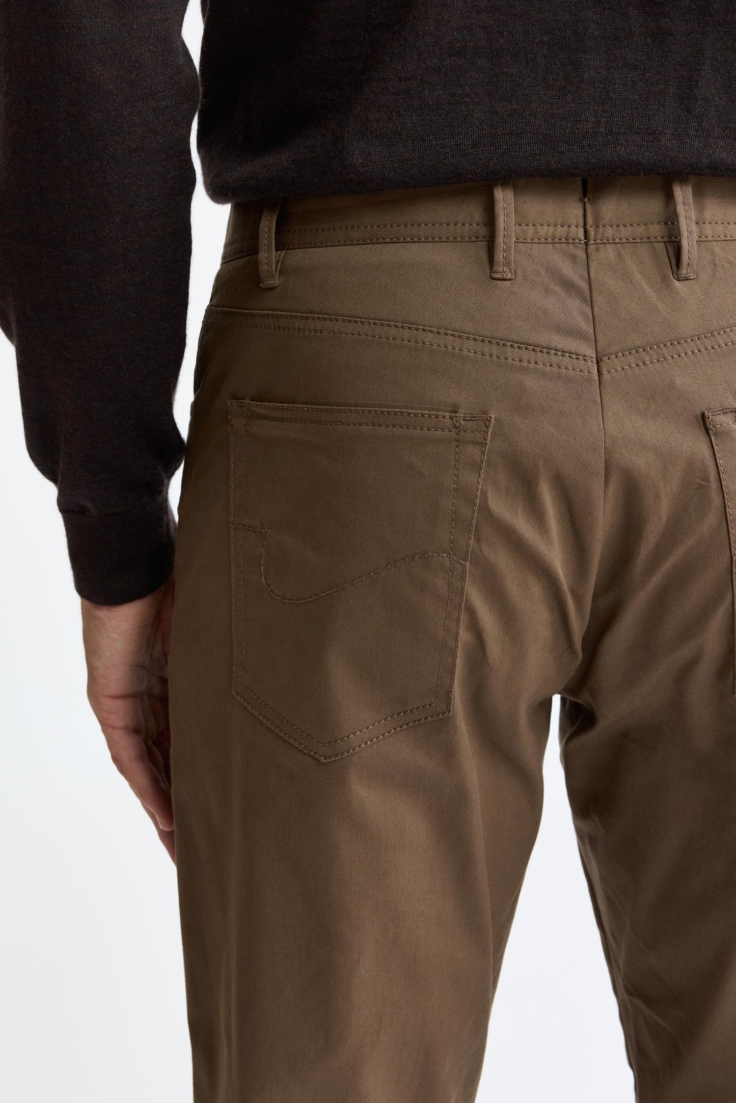Medium Brown Cotton Five Pocket Trousers Cashmere Cotton