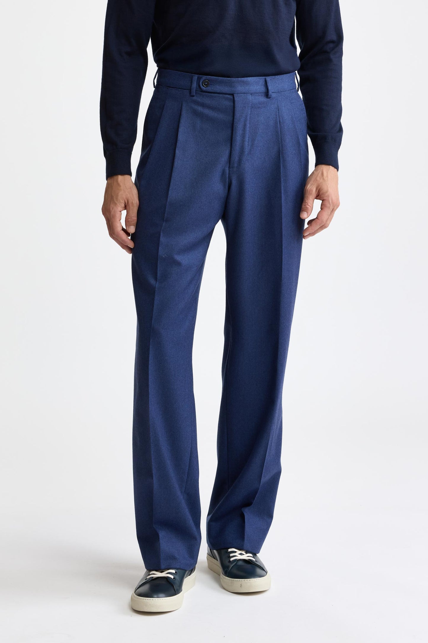 Medium Blue 100% Wool Super 100's Signature Trousers Flannel & Saxony