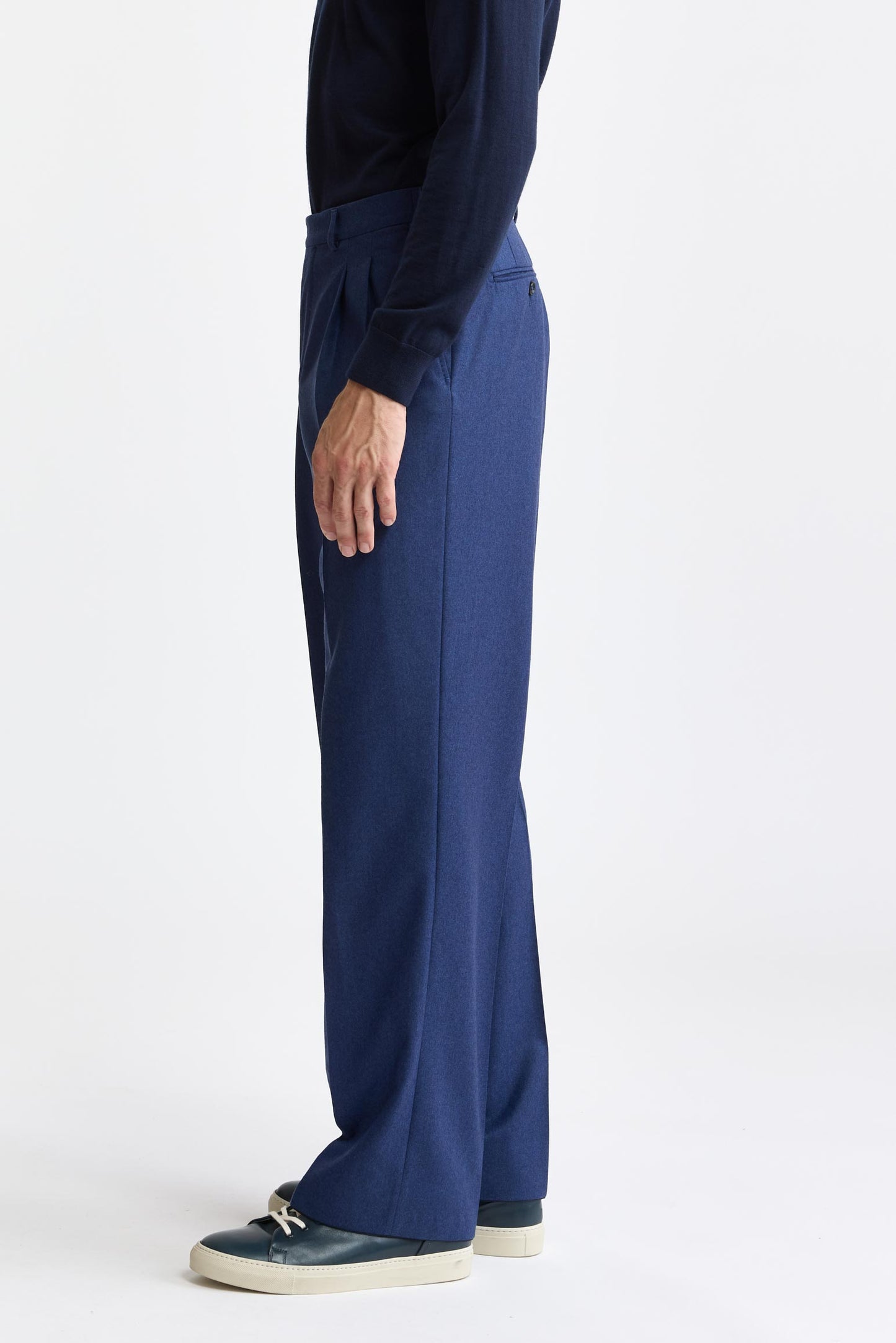 Medium Blue 100% Wool Super 100's Signature Trousers Flannel & Saxony