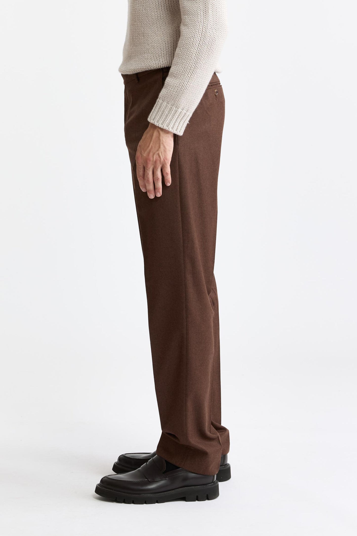 Medium Brown 100% Wool Super 100's Signature Trousers Flannel & Saxony