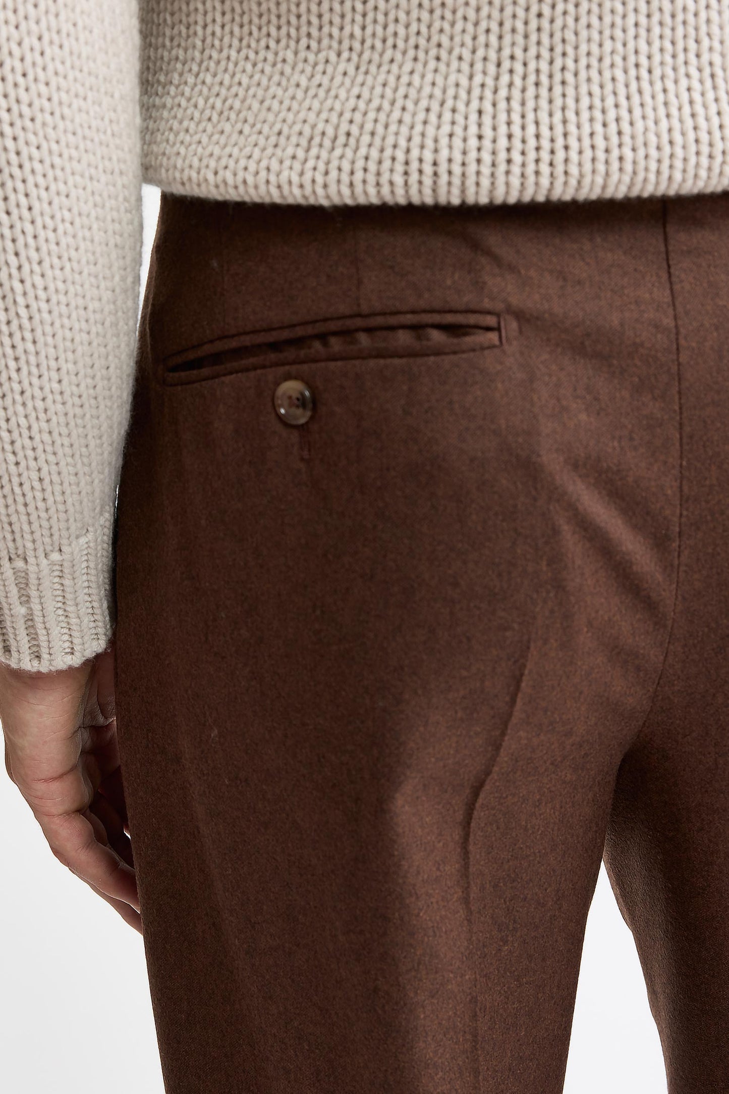 Medium Brown 100% Wool Super 100's Signature Trousers Flannel & Saxony