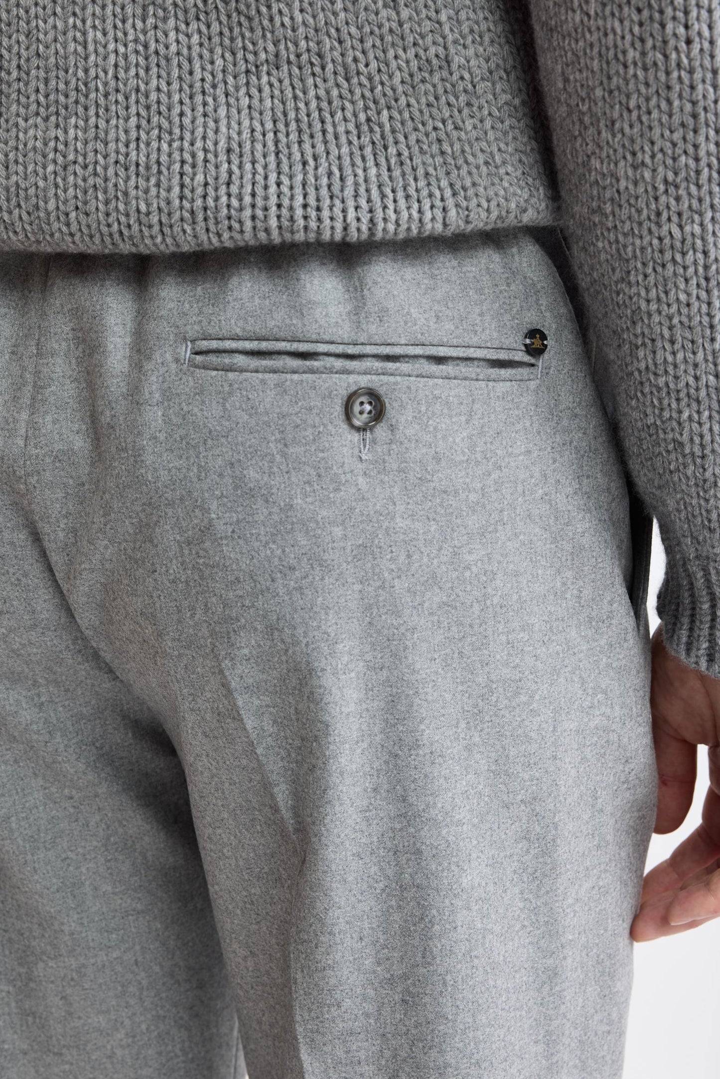 Light Grey 100% Wool Super 120's Drawstring Trousers Flannel & Saxony