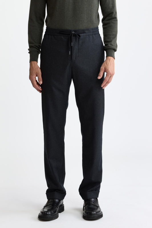 Pantalon à cordon de serrage gris foncé 100 % laine Super 100's, en flanelle et saxony