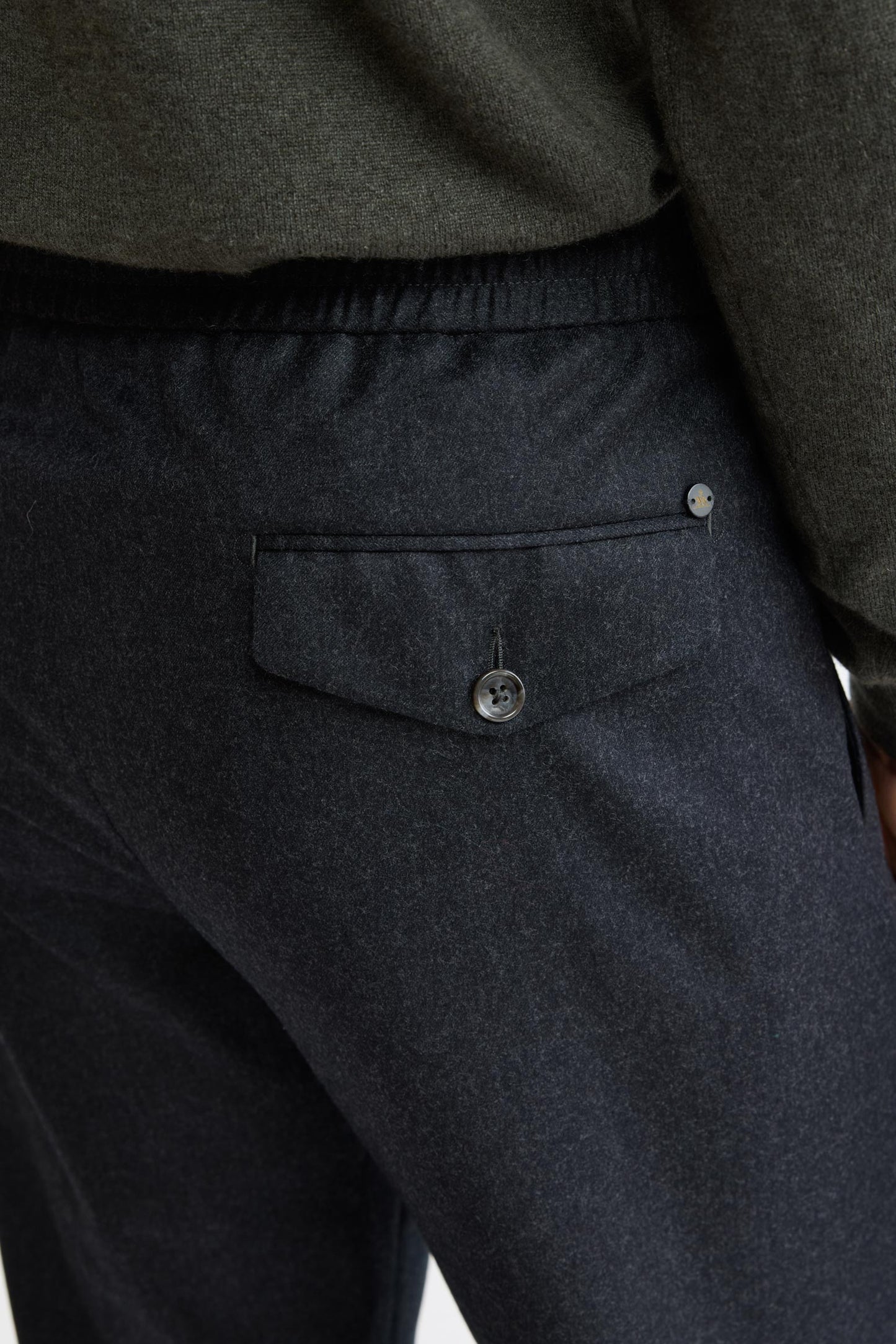 Dark Grey 100% Wool Super 100's Drawstring Trousers Flannel & Saxony