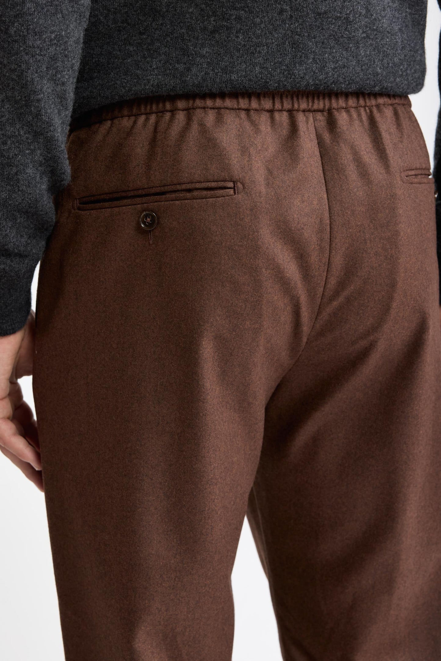 Medium Brown 100% Wool Super 100's Drawstring Trousers Flannel & Saxony