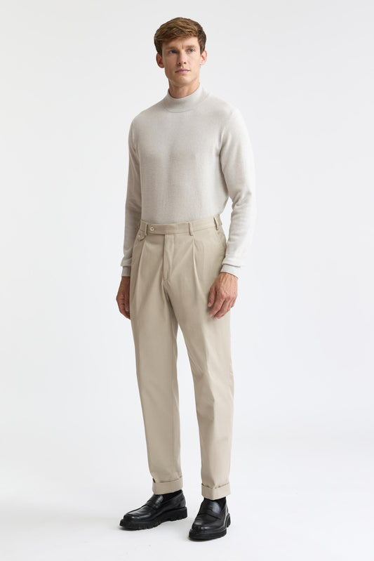 Pantalon Signature marron clair en coton et cachemire, Cachemire et coton