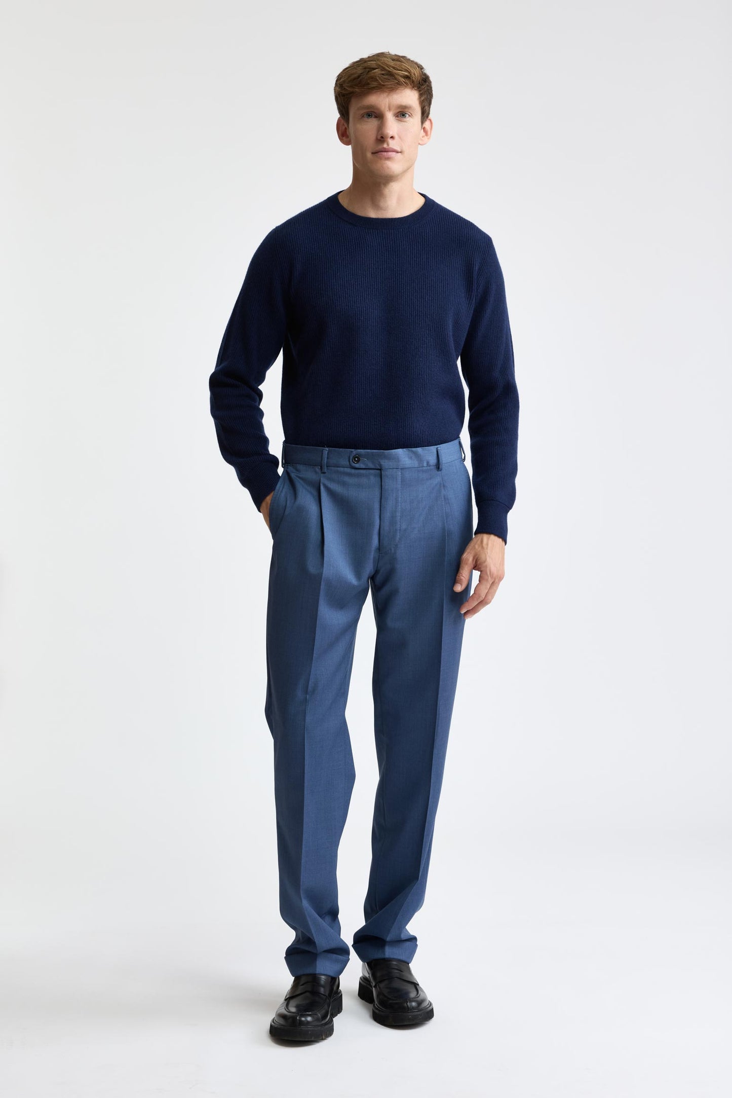 Medium Blue 100% Wool Super 100's Signature Trousers New Deluxe