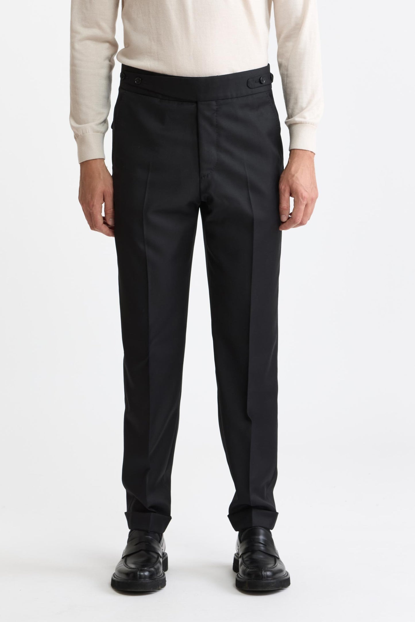 Black 100% Wool Super 100's Gurkha Trousers Galaxy