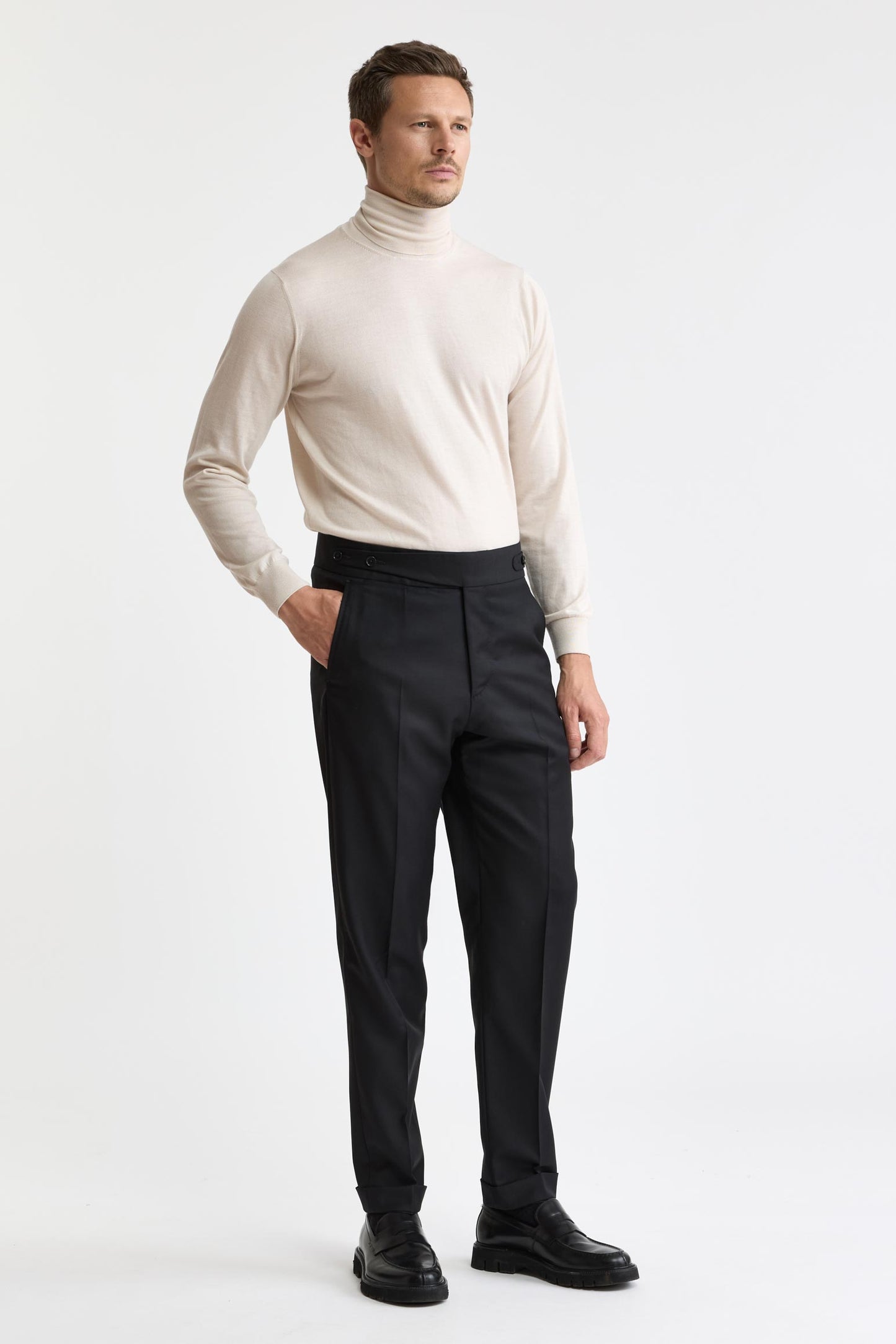 Black 100% Wool Super 100's Gurkha Trousers Galaxy
