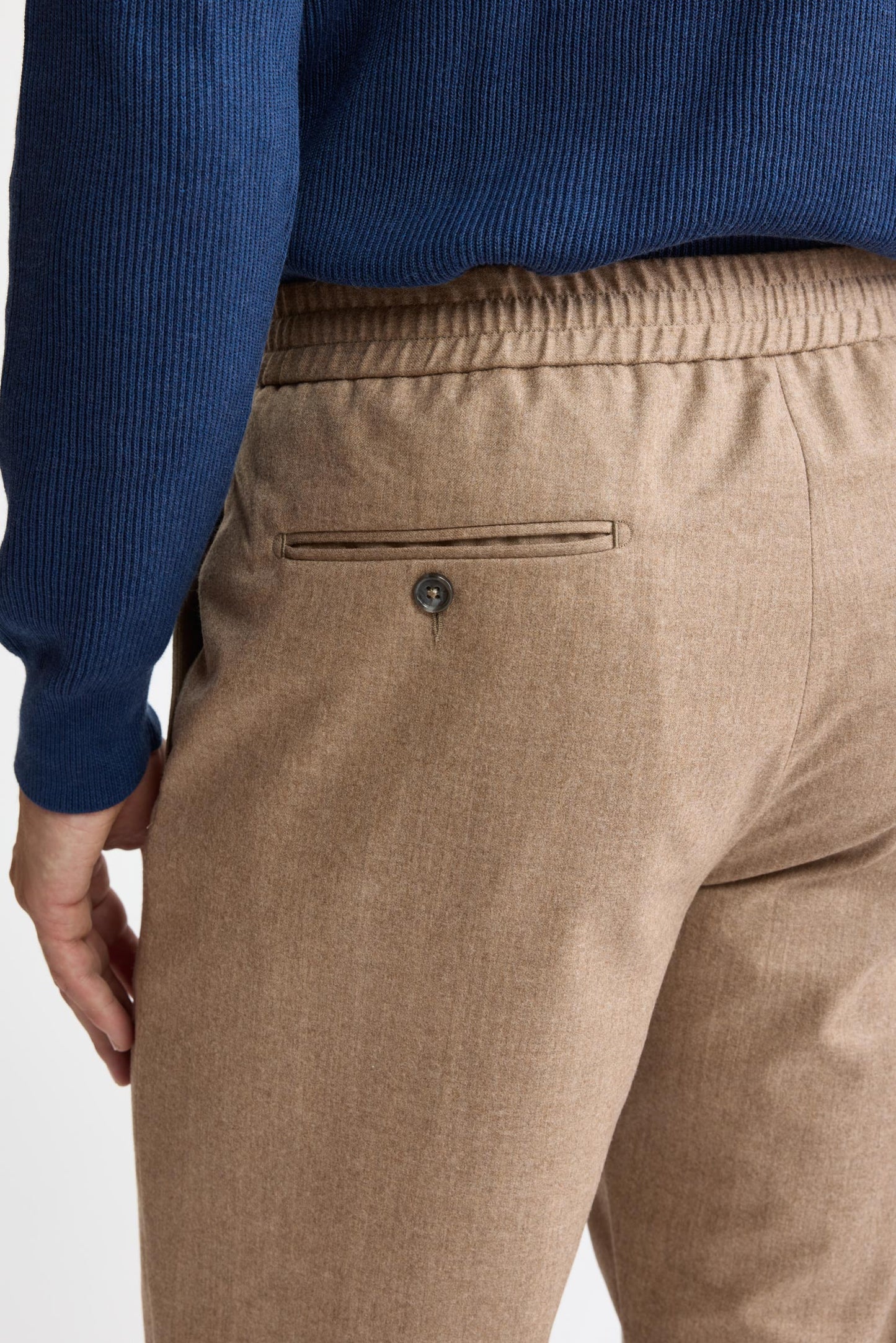 Light Brown 100% Wool Super 100's Drawstring Trousers Flannel & Saxony