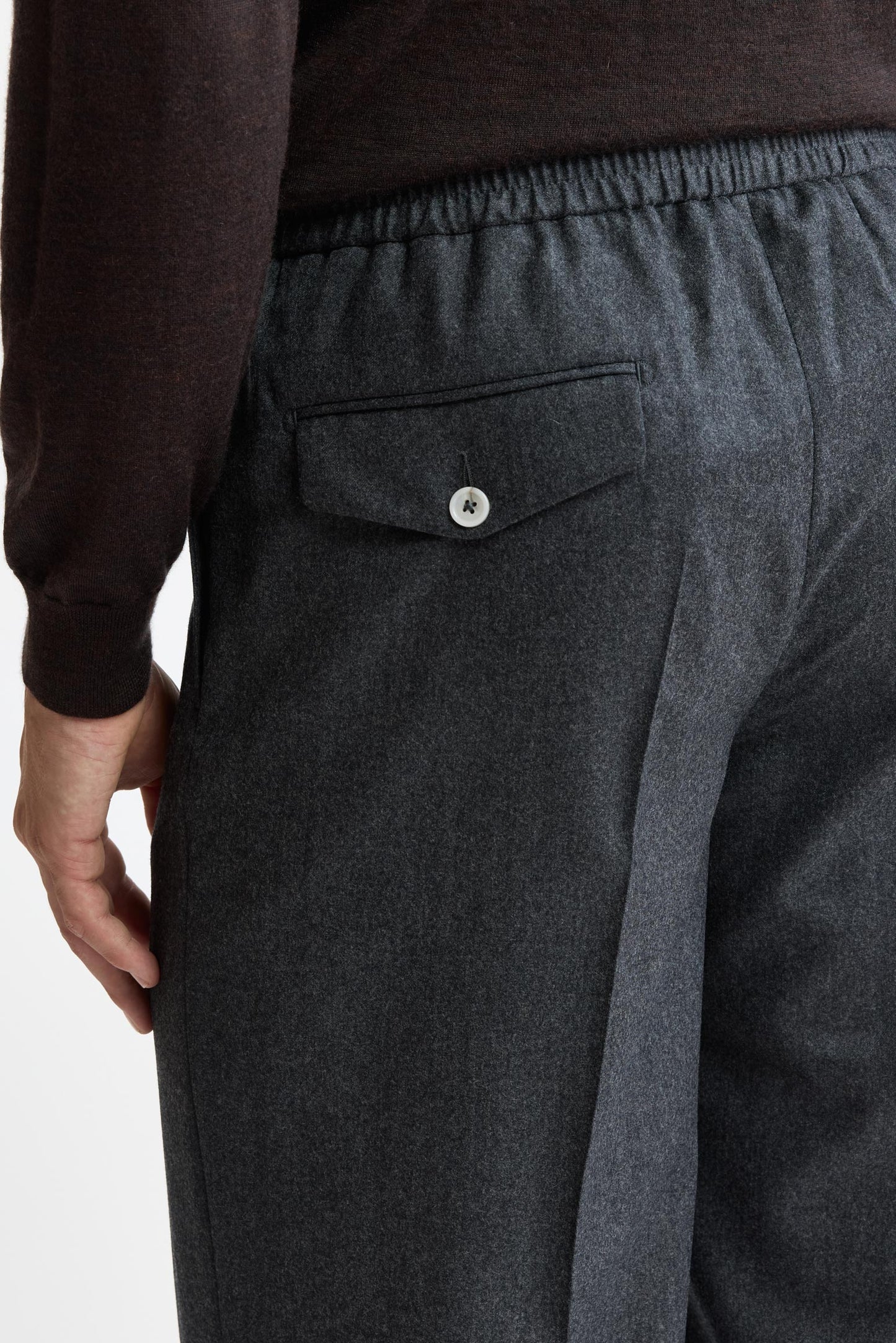 Medium Grey 100% Wool Super 100's Drawstring Trousers Flannel & Saxony
