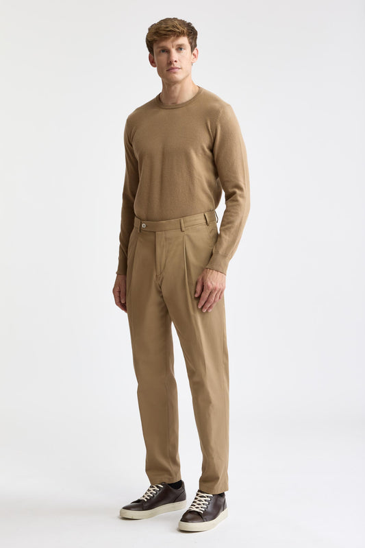 Pantalon Signature en coton et cachemire, couleur sable, cachemire et coton