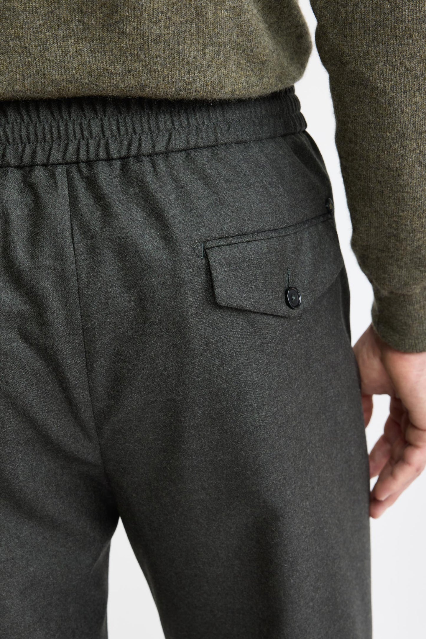 Green 100% Wool Super 100's Drawstring Trousers Flannel & Saxony