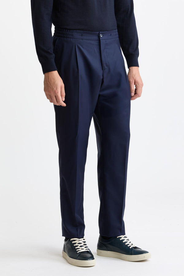 Dark Blue 100% Cashmere Drawstring Trousers Golden Gate