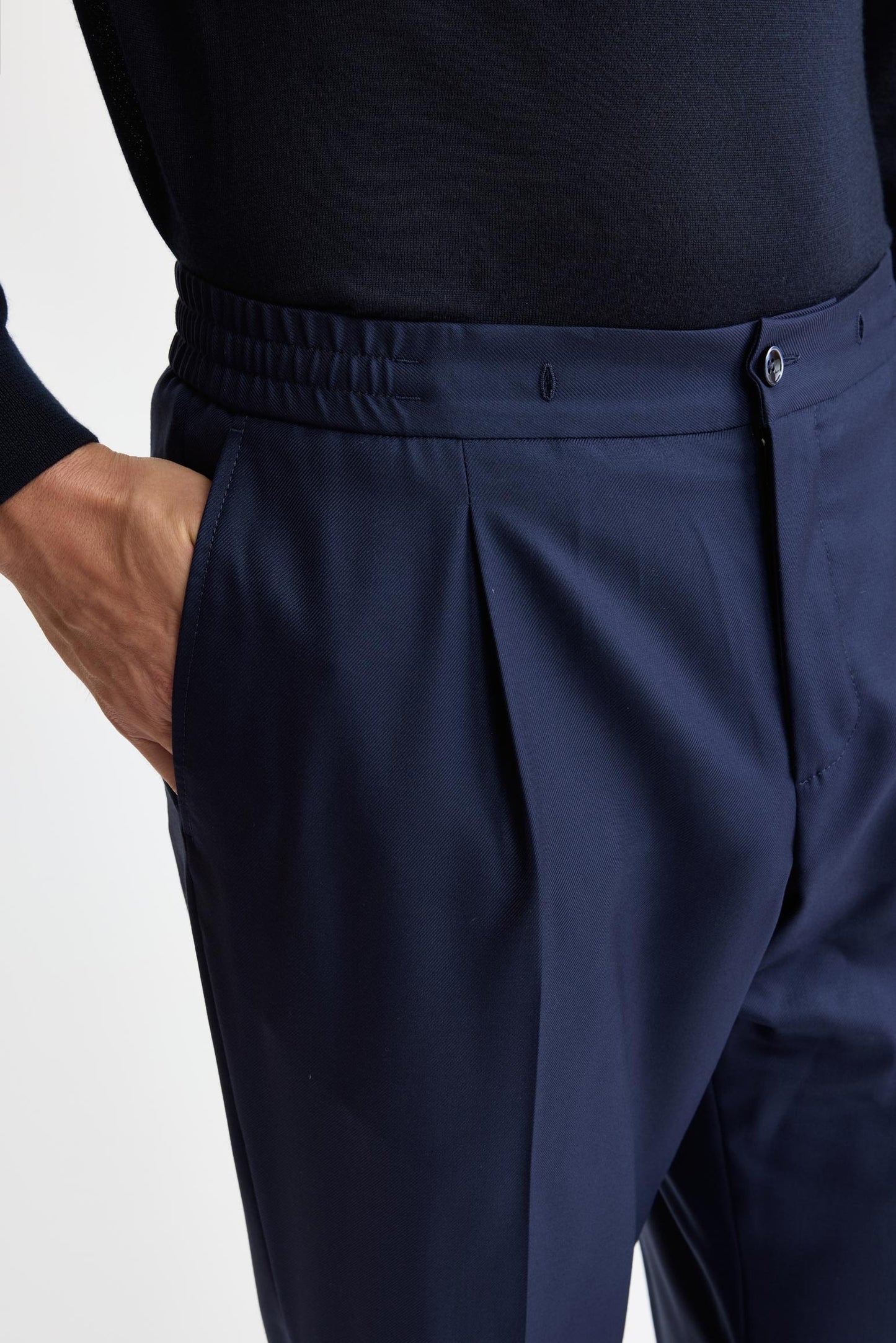 Dark Blue 100% Cashmere Drawstring Trousers Golden Gate