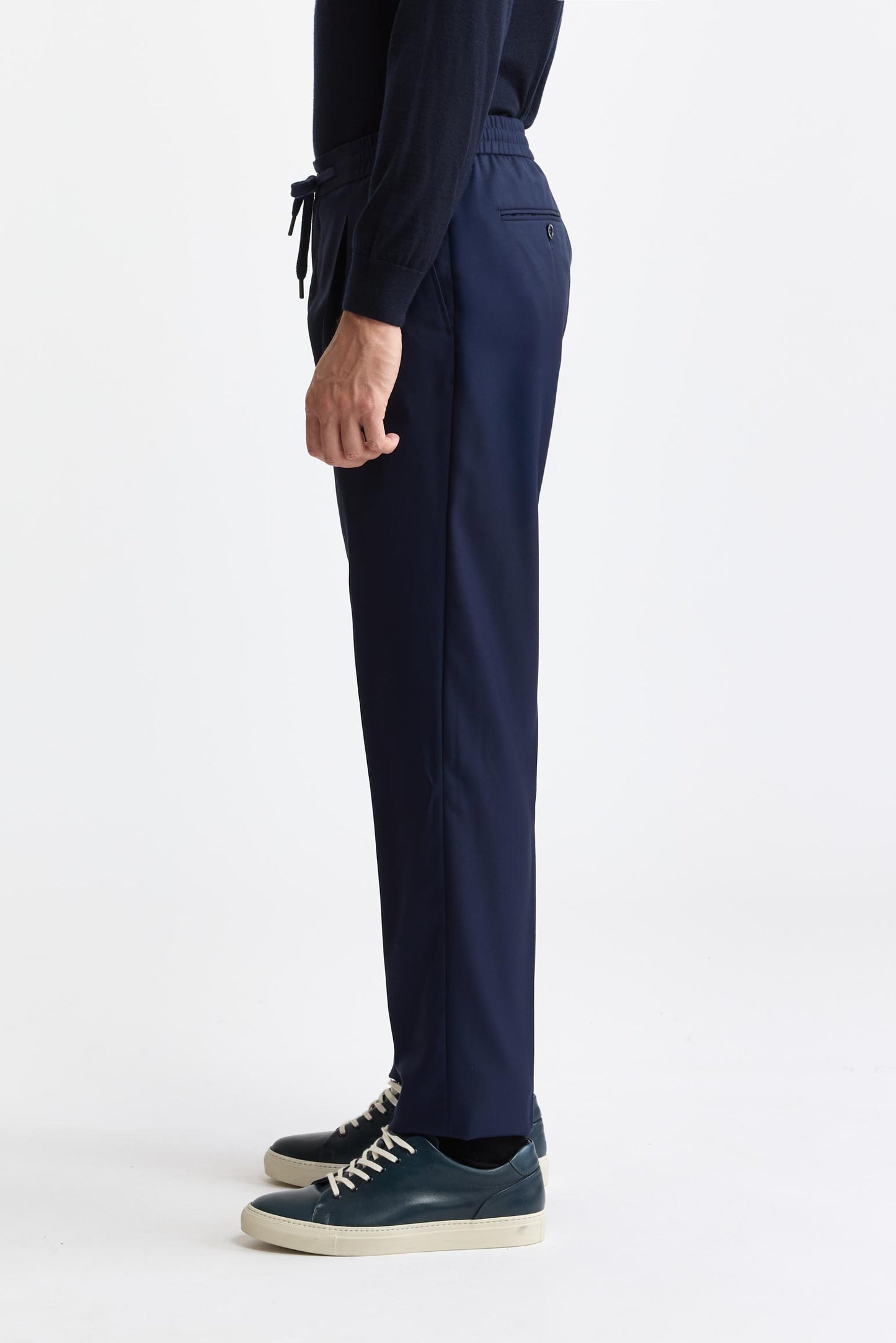 Dark Blue 100% Cashmere Drawstring Trousers Golden Gate