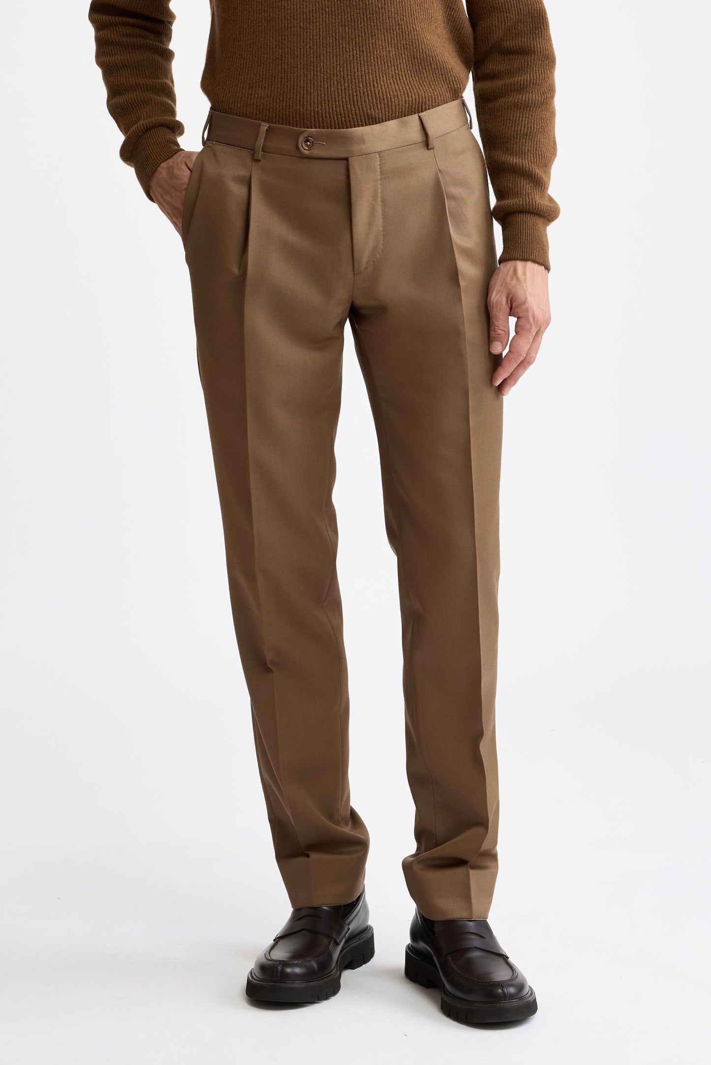 Medium Beige Wool & Cashmere Super 120's Signature Trousers Royal Gabardine