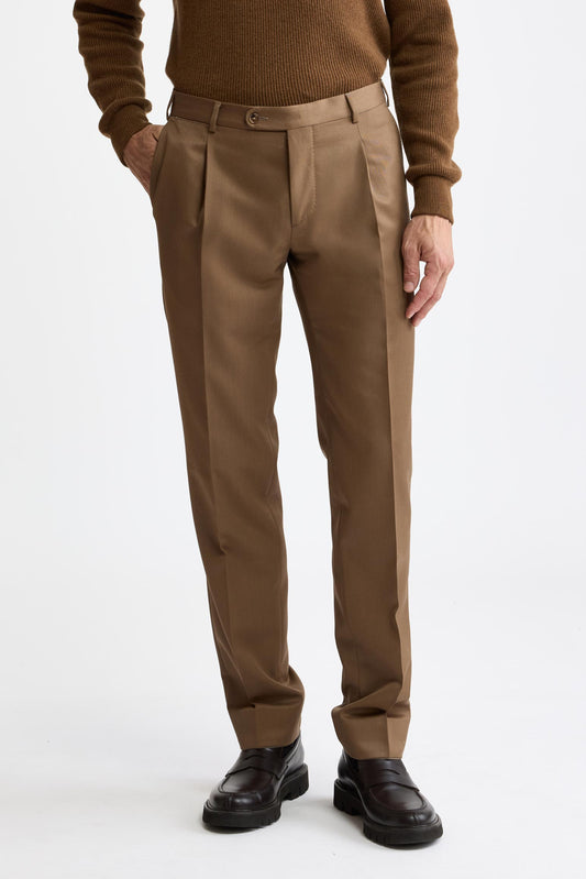 Pantalon Signature en laine et cachemire Super 120's, couleur beige moyen, gabardine Royal