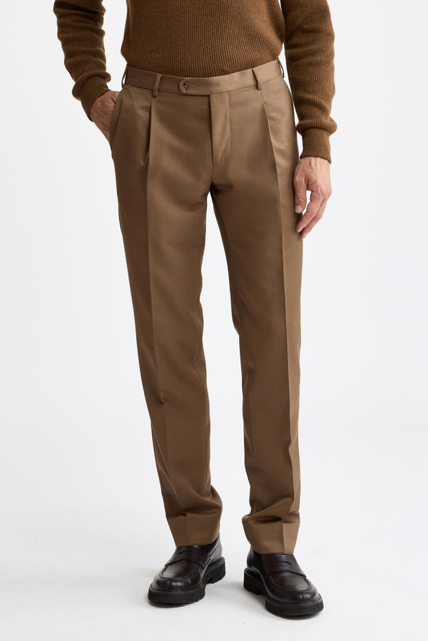 Medium Beige Wool & Cashmere Super 120's Signature Trousers Royal Gabardine